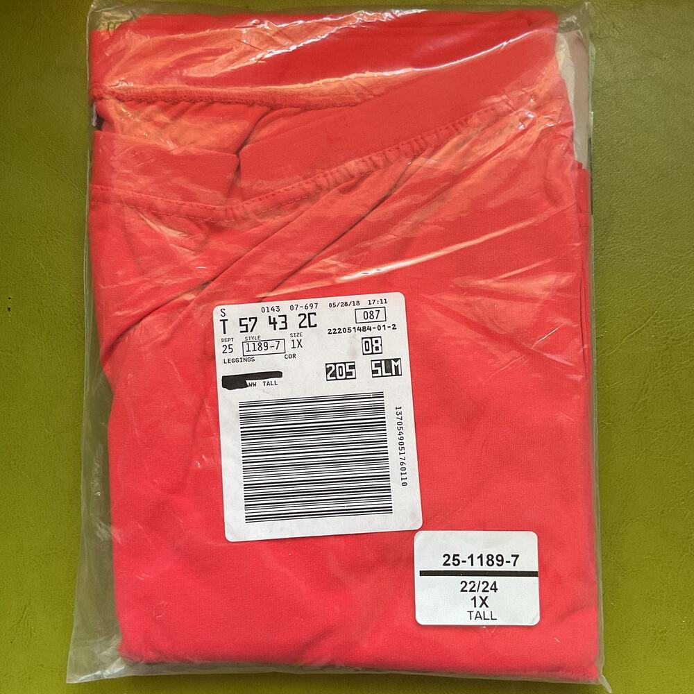 Woman Within Leggings 1XL 22 24 Tall Coral Pink NEW SEALED